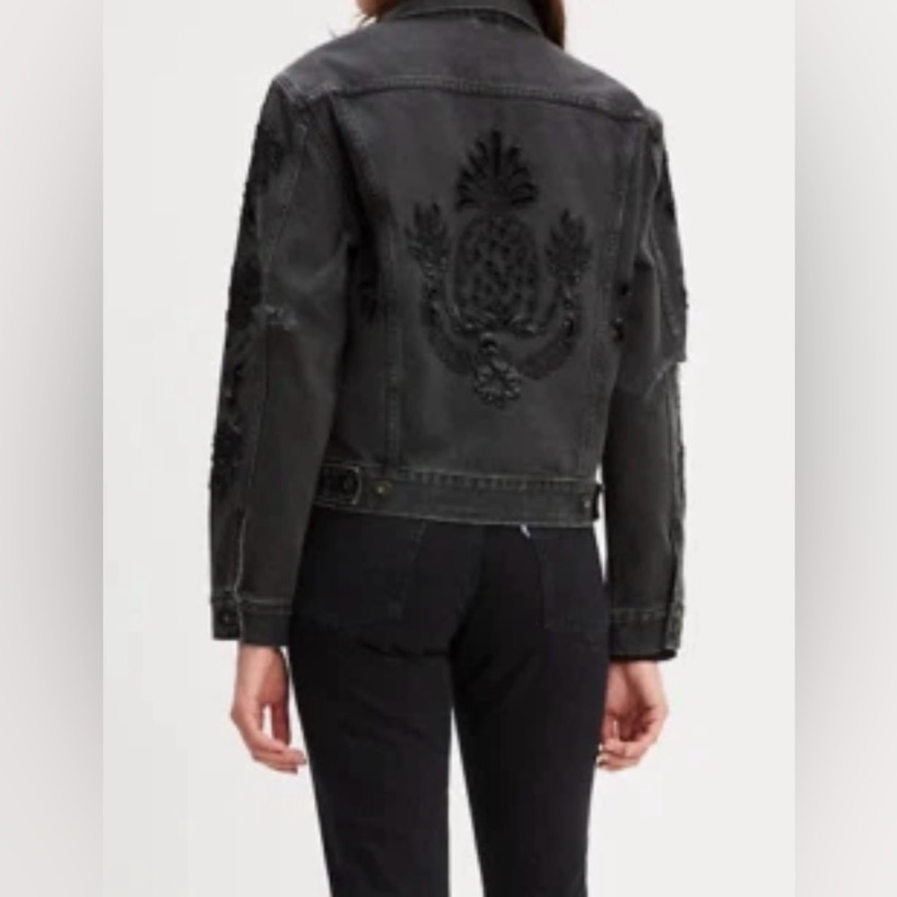Levi’s Strauss made Crafted Black Denim laser cut pineapple Jean Jacket